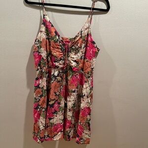 Farm Rio Tropical Hibiscus Floral Spaghetti Strap Mini Dress